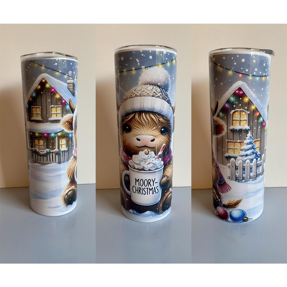 CHRISTMAS HIGHLAND COW SUBLIMATED 20oz SKINNY TUMBLER