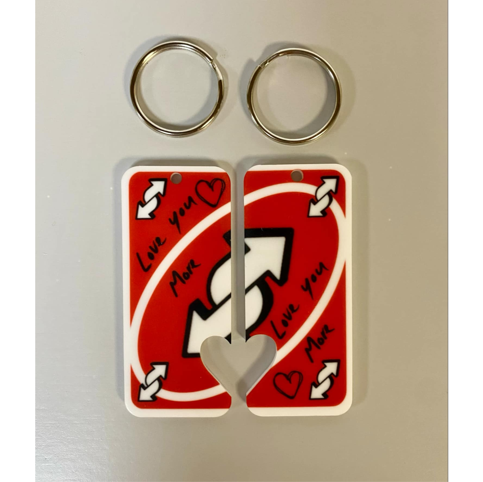 SUBLIMATED 'LOVE YOU MORE' WHITE ACRYLIC DUAL HEART FOB KEYRING (WC2110)