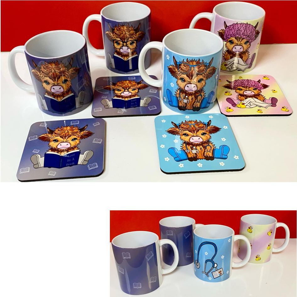SUBLIMATED EH HIGHLAND COW MUG & MDF SQUARE COASTER SET