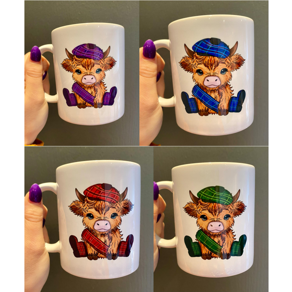 SUBLIMATED TARTAN HIGHLAND COW MUG