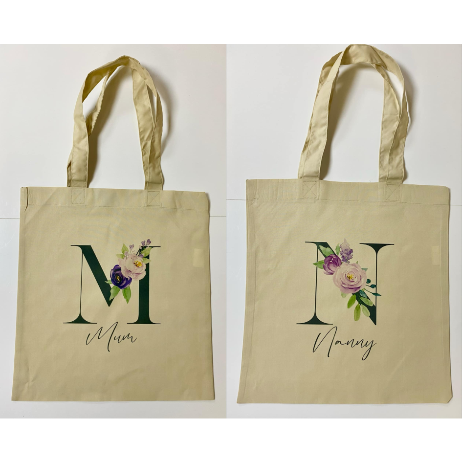 SUBLIMATED MOTHERS DAY INITIAL NATURAL COLOURED TOTE BAG