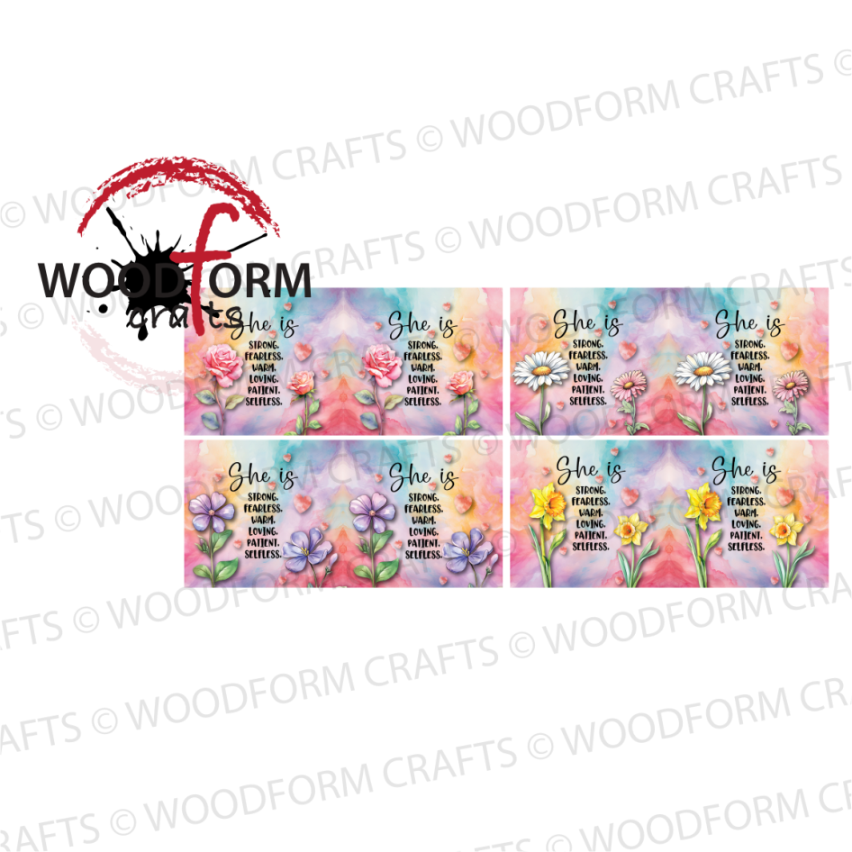 'SHE IS' FLOWER MUG WRAP DESIGN PNG DIGITAL DOWNLOAD FILE (PACK OF 4)