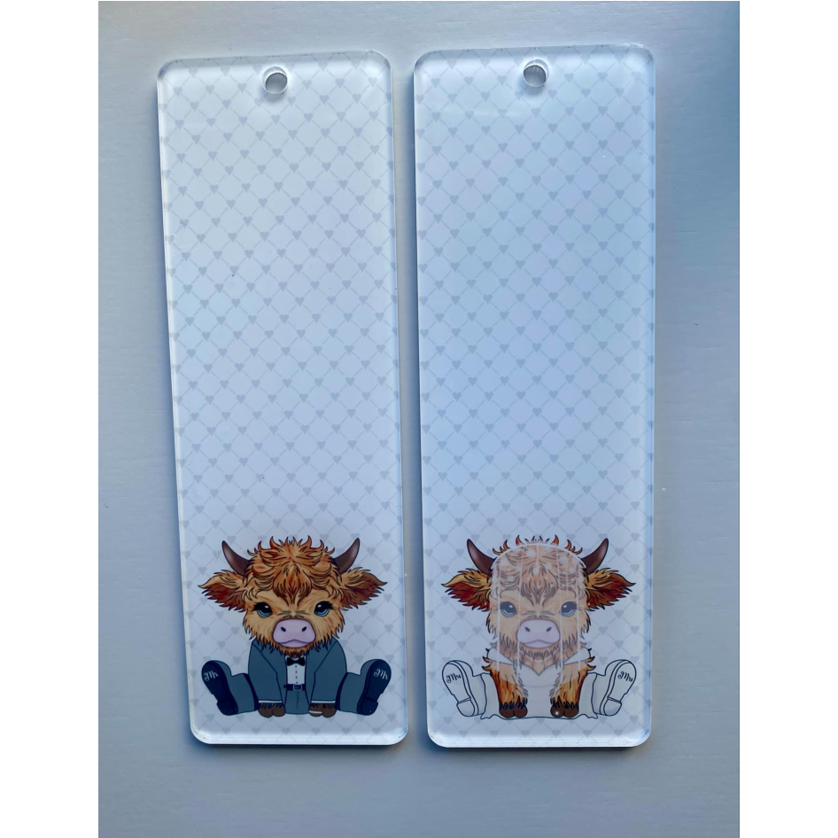 SUBLIMATED HIGHLAND COW BRIDE & GROOM BOOKMARK (WC1592)