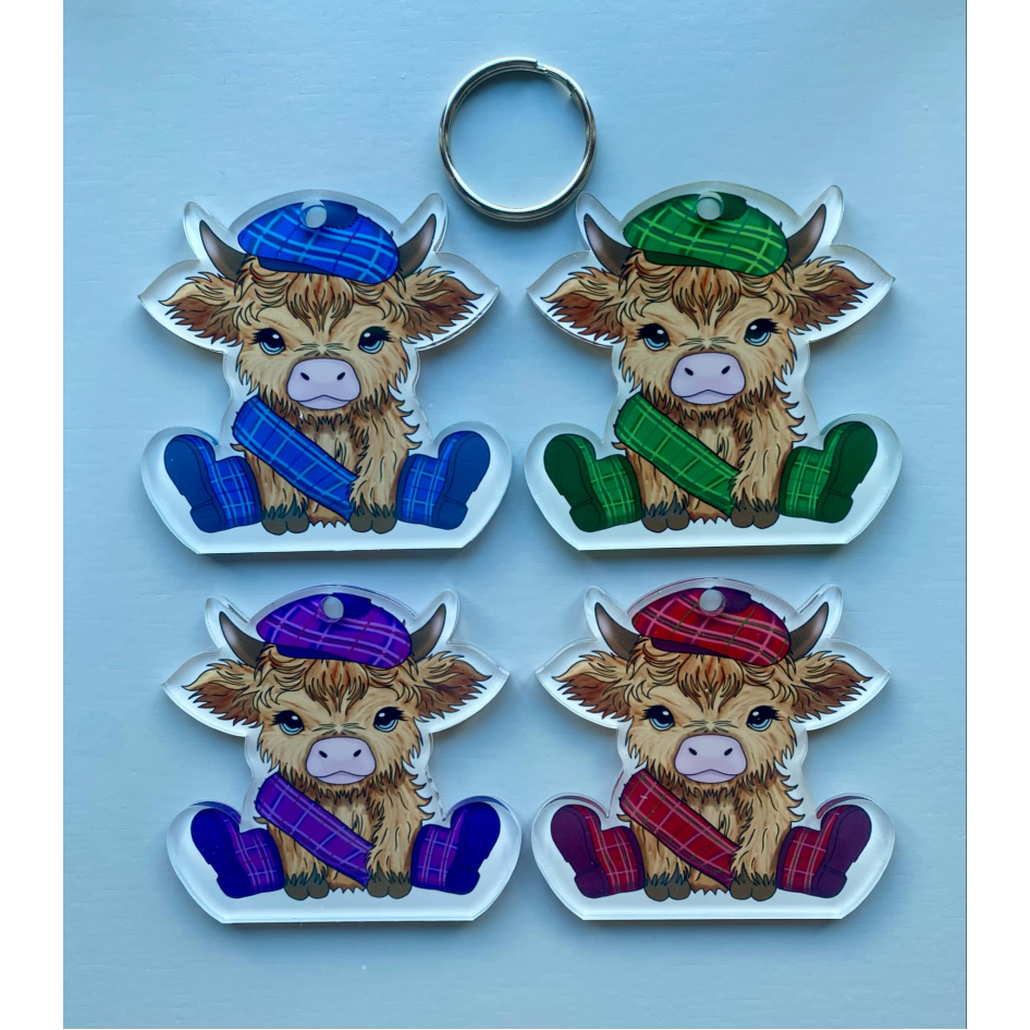 SUBLIMATED TARTAN HIGHLAND COW KEYRING (WC2304)