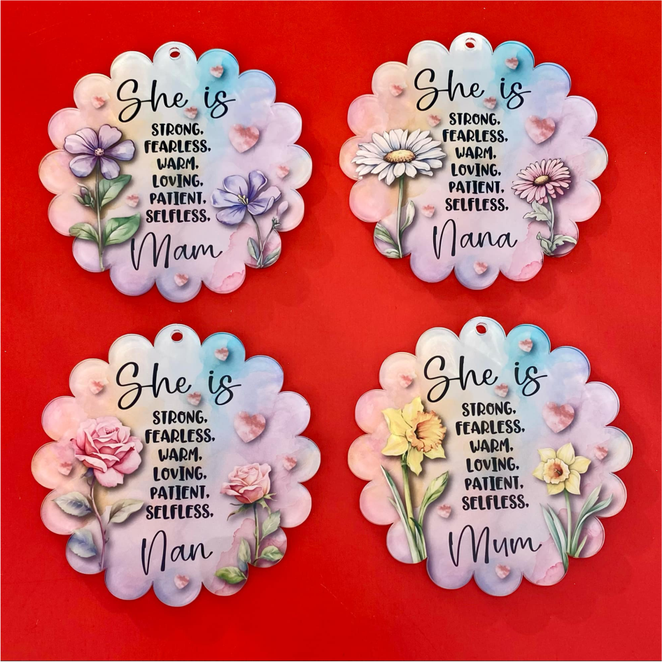 SUBLIMATED 'SHE IS' SUB CLEAR HANGING FLOWER (WC1801)