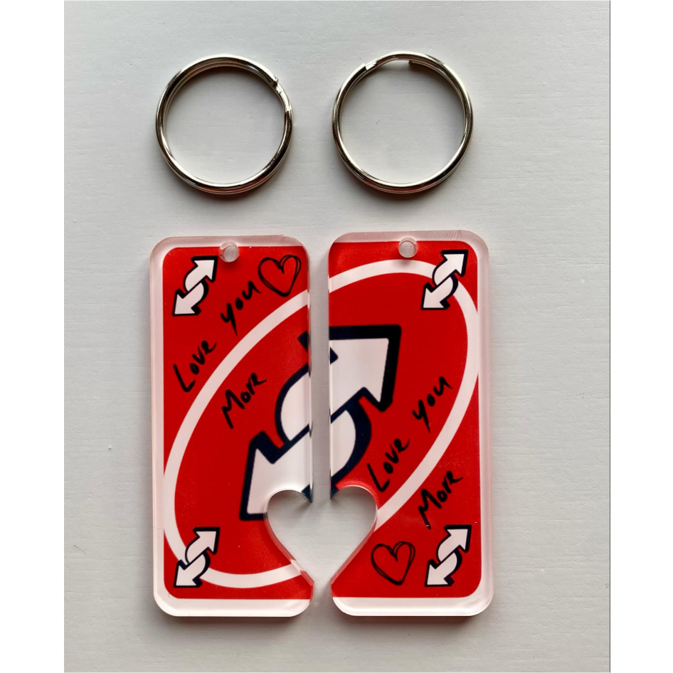 SUBLIMATED 'LOVE YOU MORE' SUB CLEAR DUAL HEART FOB KEYRING (WC2110)