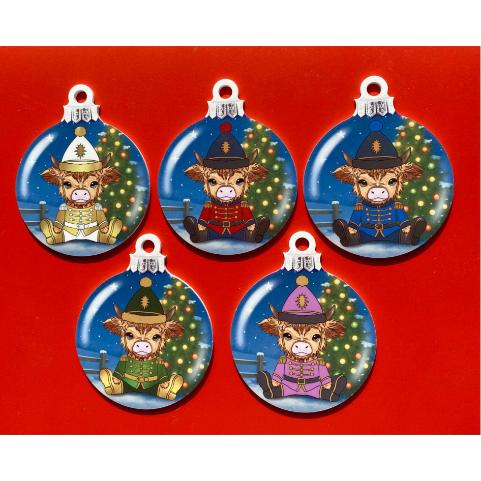 SUBLIMATED NUTCRACKER HIGHLAND COW 10CM BAUBLE