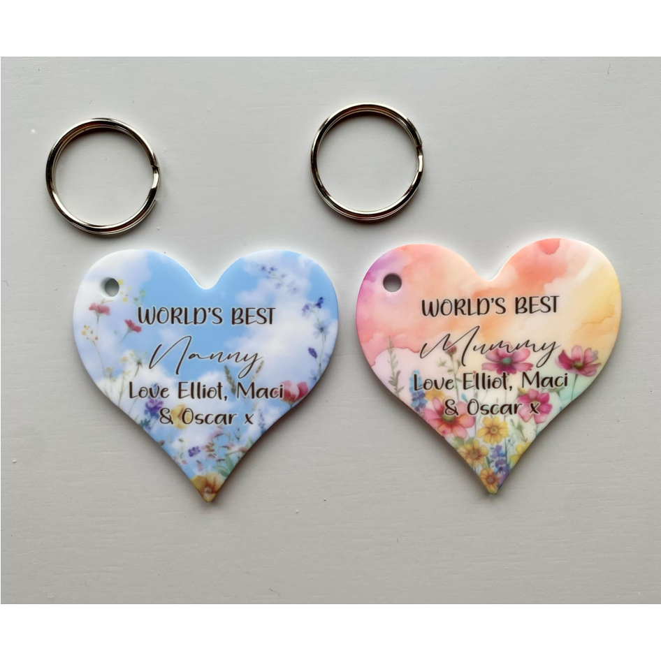 SUBLIMATED 'WORLDS BEST' 6CM 'N' HEART KEYRING (WC1322)