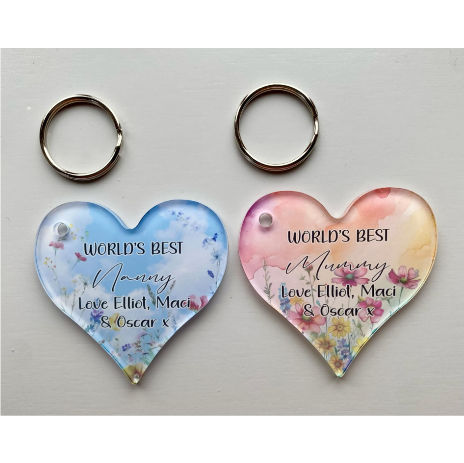SUBLIMATED 'WORLDS BEST' SUB CLEAR 6CM 'N' HEART KEYRING (WC1322)