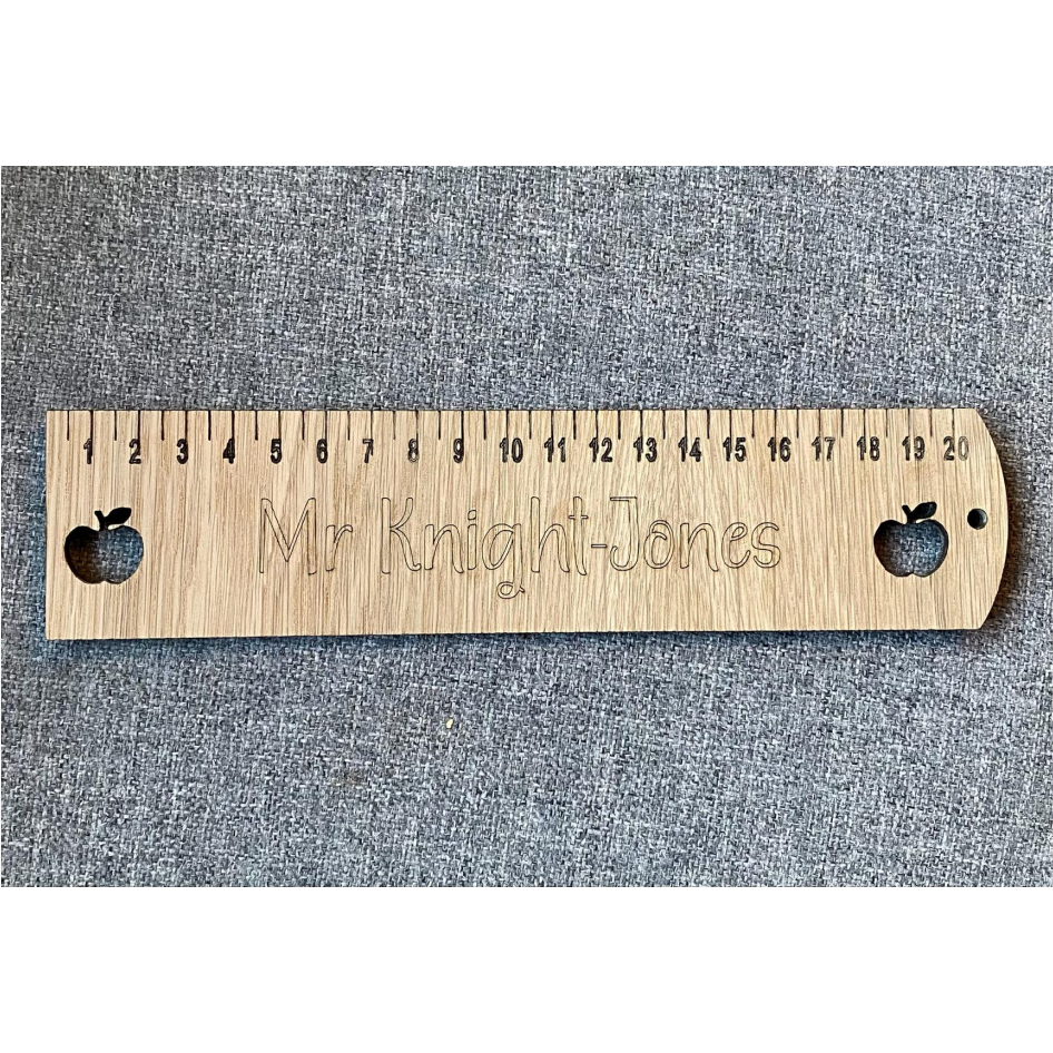 21cm OAK VENEER RULER WITH TEACHER NAME ENGRAVED