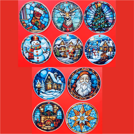 PRINTED VINYL CHRISTMAS STAINED GLASS EFFECT FOR 8CM CIRCLES (WC1061)