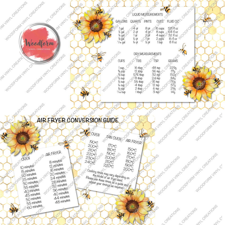 BEE AND SUNFLOWER CONVERSION & MEASUREMENT SUBLIMATED GLASS CHOPPING BOARD