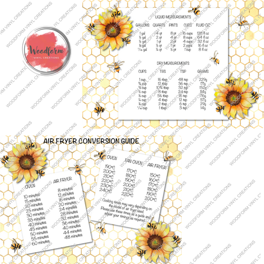 BEE AND SUNFLOWER CONVERSION & MEASUREMENT SUBLIMATED GLASS CHOPPING BOARD