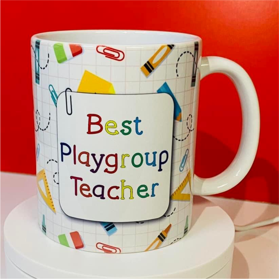 SUBLIMATED 'BEST PLAYGROUP TEACHER' GRAPH PAPER MUG