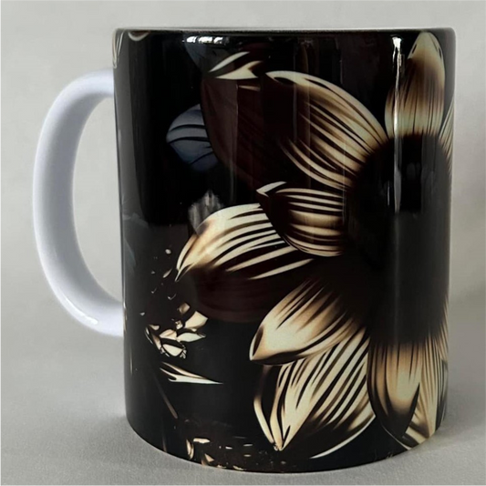 SUBLIMATED BLACK & GOLD FLOWER MUG