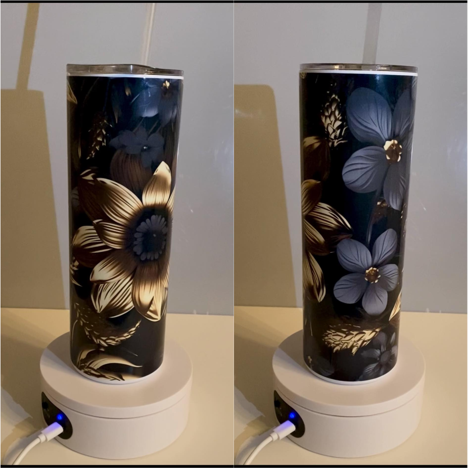 BLACK & GOLD FLOWER SUBLIMATED 20oz SKINNY TUMBLER