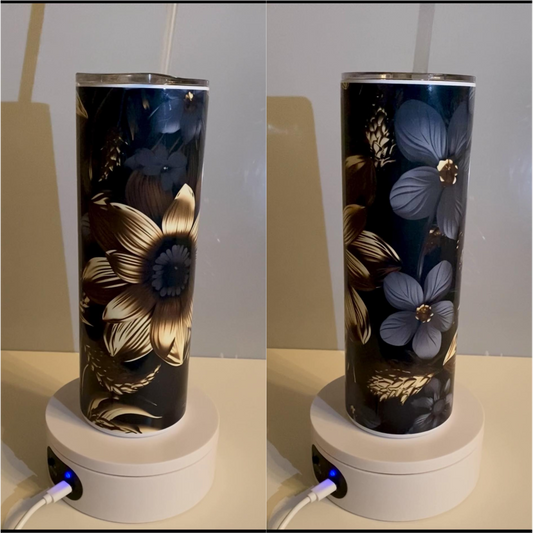 BLACK & GOLD FLOWER SUBLIMATED 20oz SKINNY TUMBLER