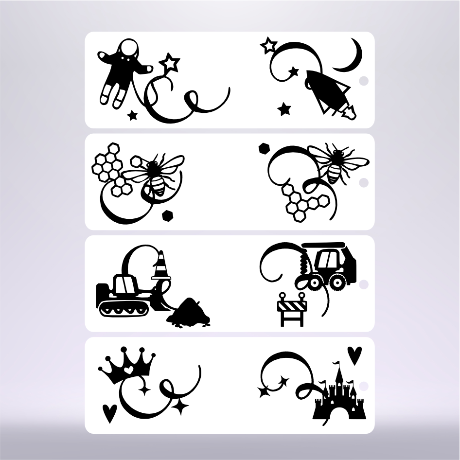 VINYL (BEE,CASTLE,ROCKET,DIGGER) DESIGN FOR 15CM BOOKMARK (WC1592)