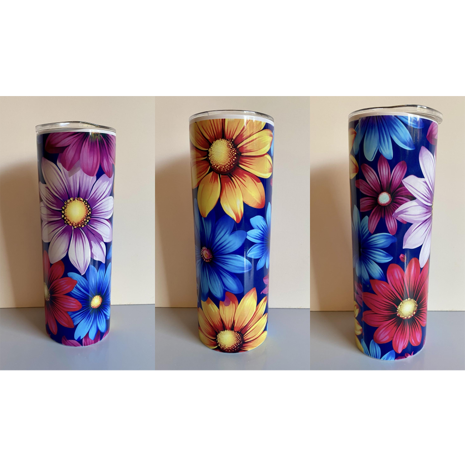 COLOURFUL FLOWER SUBLIMATED 20oz SKINNY TUMBLER