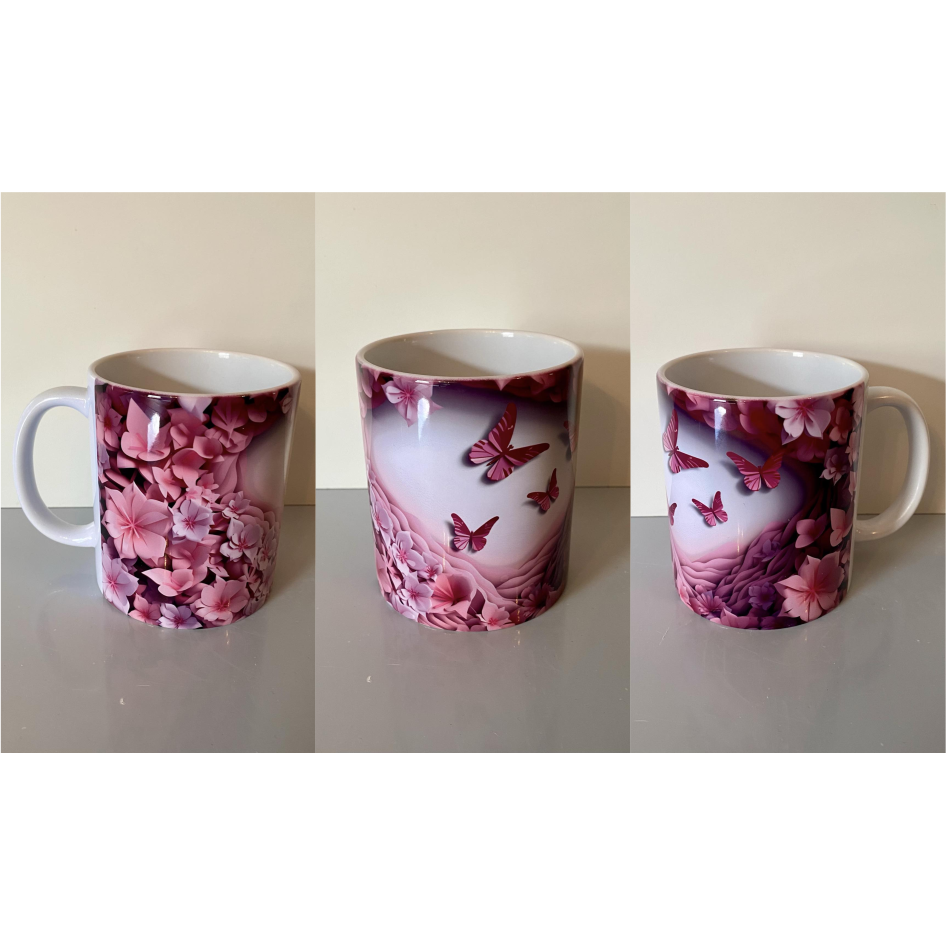 SUBLIMATED PINK BUTTERFLY MUG