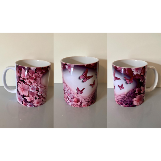 SUBLIMATED PINK BUTTERFLY MUG