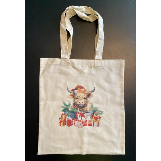 SUBLIMATED HIGHLAND COW PRESENT NATURAL COLOURED TOTE BAG