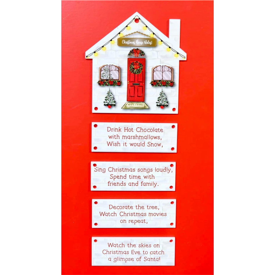 PRINTED VINYL ‘CHRISTMAS HOUSE RULES’ FOR 10CM HANGING HOUSE WITH PLAQUES (WC1974)