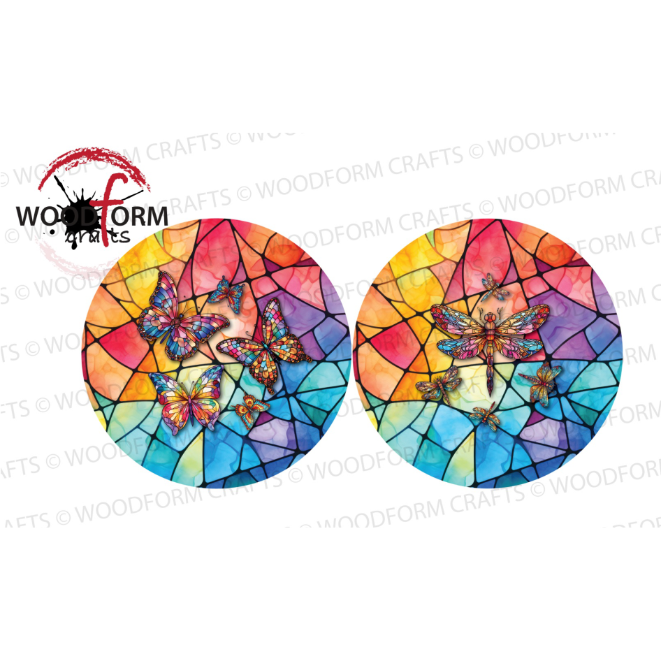 STAINED GLASS EFFECT BUTTERFLY & DRAGONFLY DESIGN WIND SPINNER PNG DIGITAL DOWNLOAD FILE (PACK OF 2)