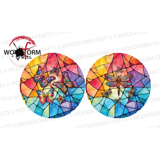 STAINED GLASS EFFECT BUTTERFLY & DRAGONFLY DESIGN WIND SPINNER PNG DIGITAL DOWNLOAD FILE (PACK OF 2)