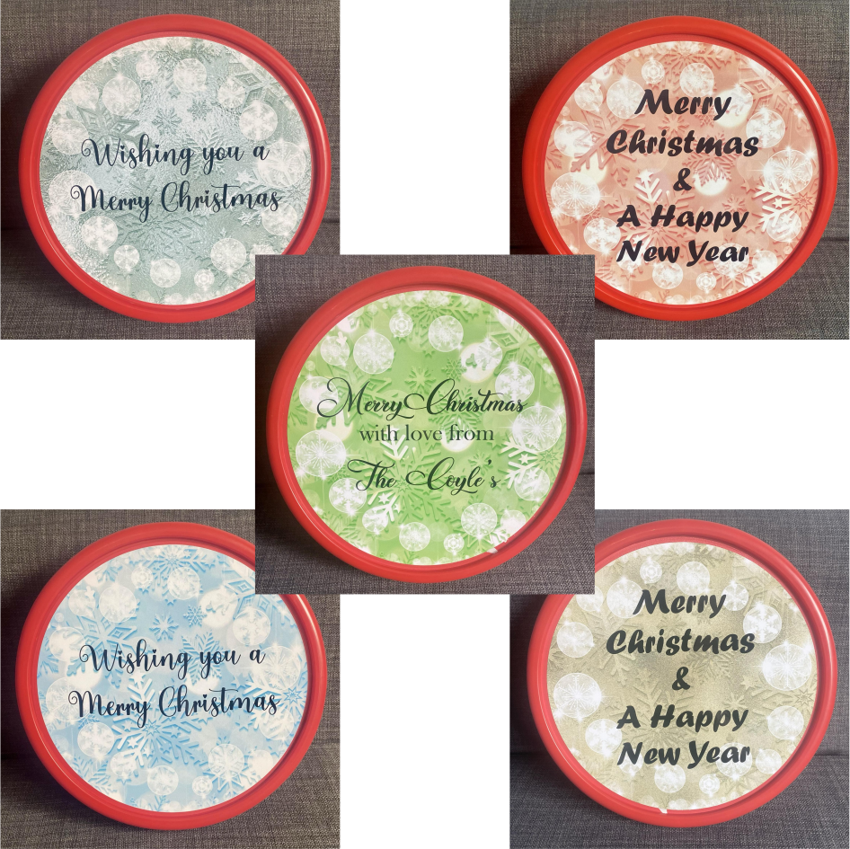 COLOURFUL SNOWFLAKE CHRISTMAS CHOCOLATE TUB PEEL & STICK PRINTED VINYL