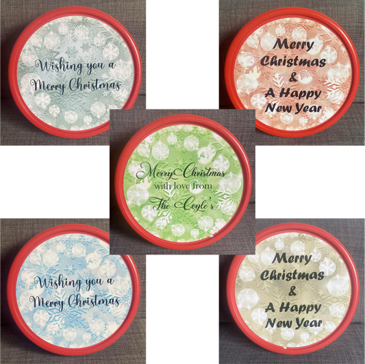 COLOURFUL SNOWFLAKE CHRISTMAS CHOCOLATE TUB PEEL & STICK PRINTED VINYL