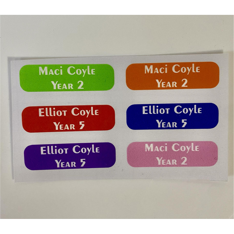 PRINTED VINYL PERSONALISED COLOUR NAME LABELS