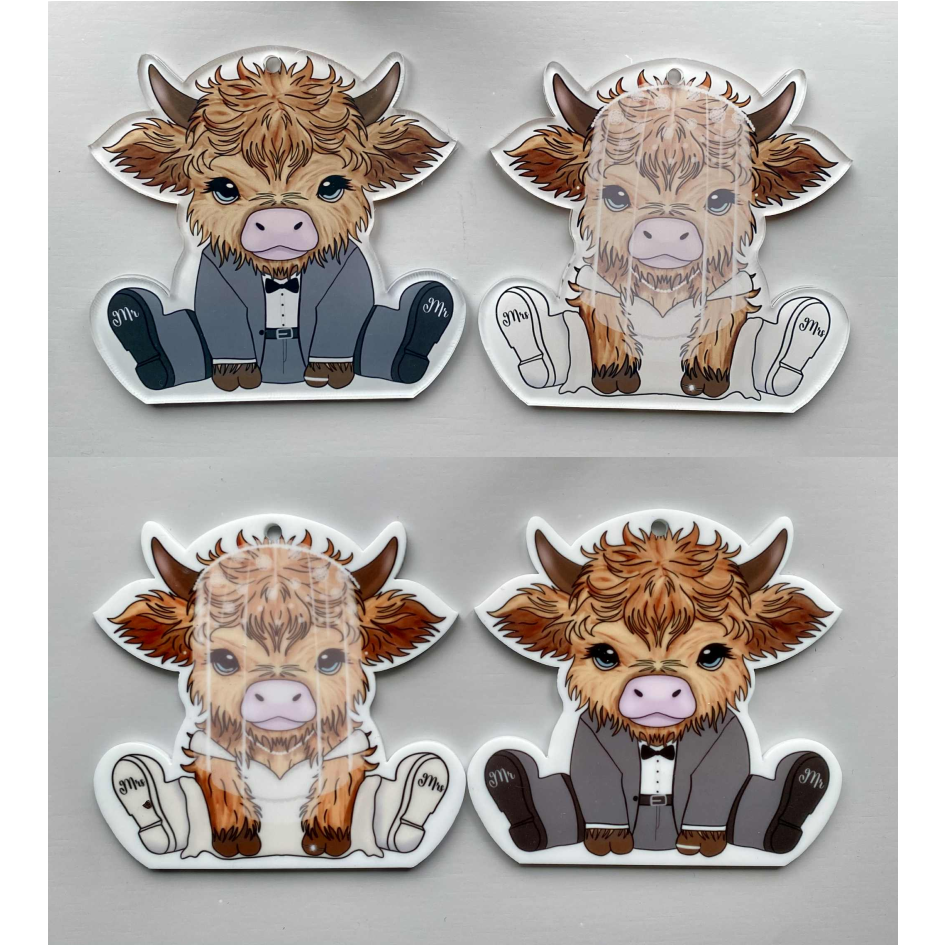SUBLIMATED BRIDE & GROOM HIGHLAND COW (WC2272)