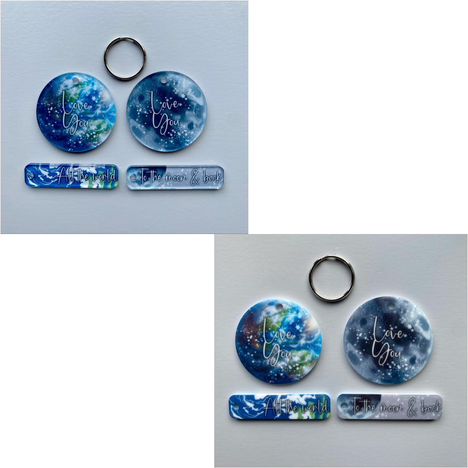 SUBLIMATED MOON/WORLD CIRLCE & STICK FOB KEYRING SET (WC1630/WC1629)