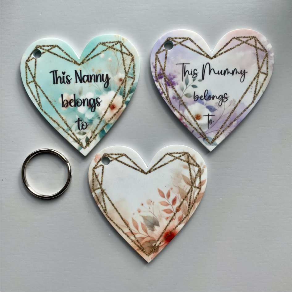 SUBLIMATED 'BELONGS TO' 6CM HEART KEYRING