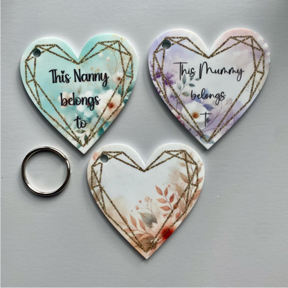 SUBLIMATED 'BELONGS TO' 6CM HEART KEYRING