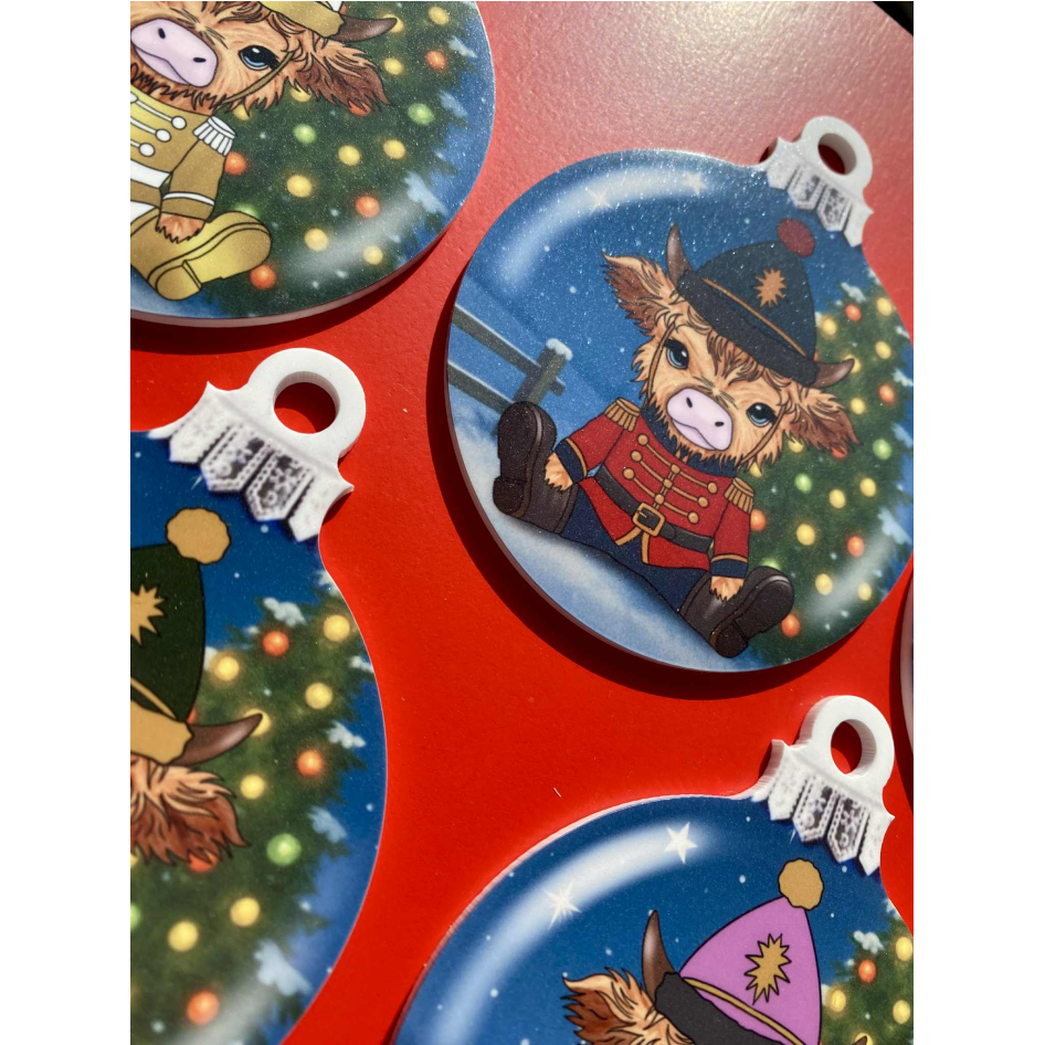 SUBLIMATED NUTCRACKER HIGHLAND COW 10CM BAUBLE