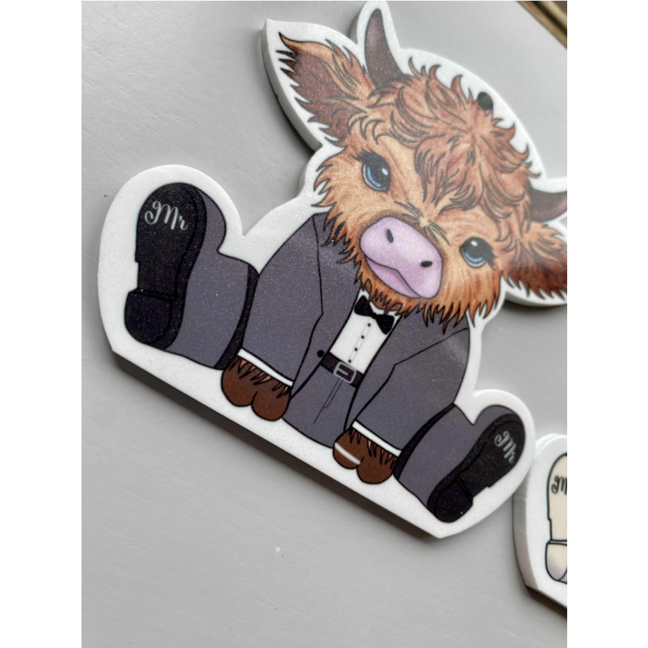SUBLIMATED BRIDE & GROOM HIGHLAND COW (WC2272)