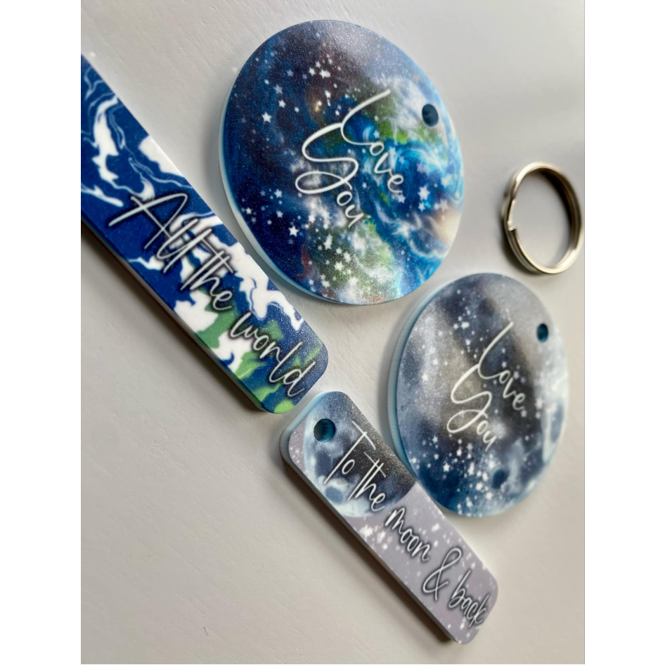 SUBLIMATED MOON/WORLD CIRLCE & STICK FOB KEYRING SET (WC1630/WC1629)