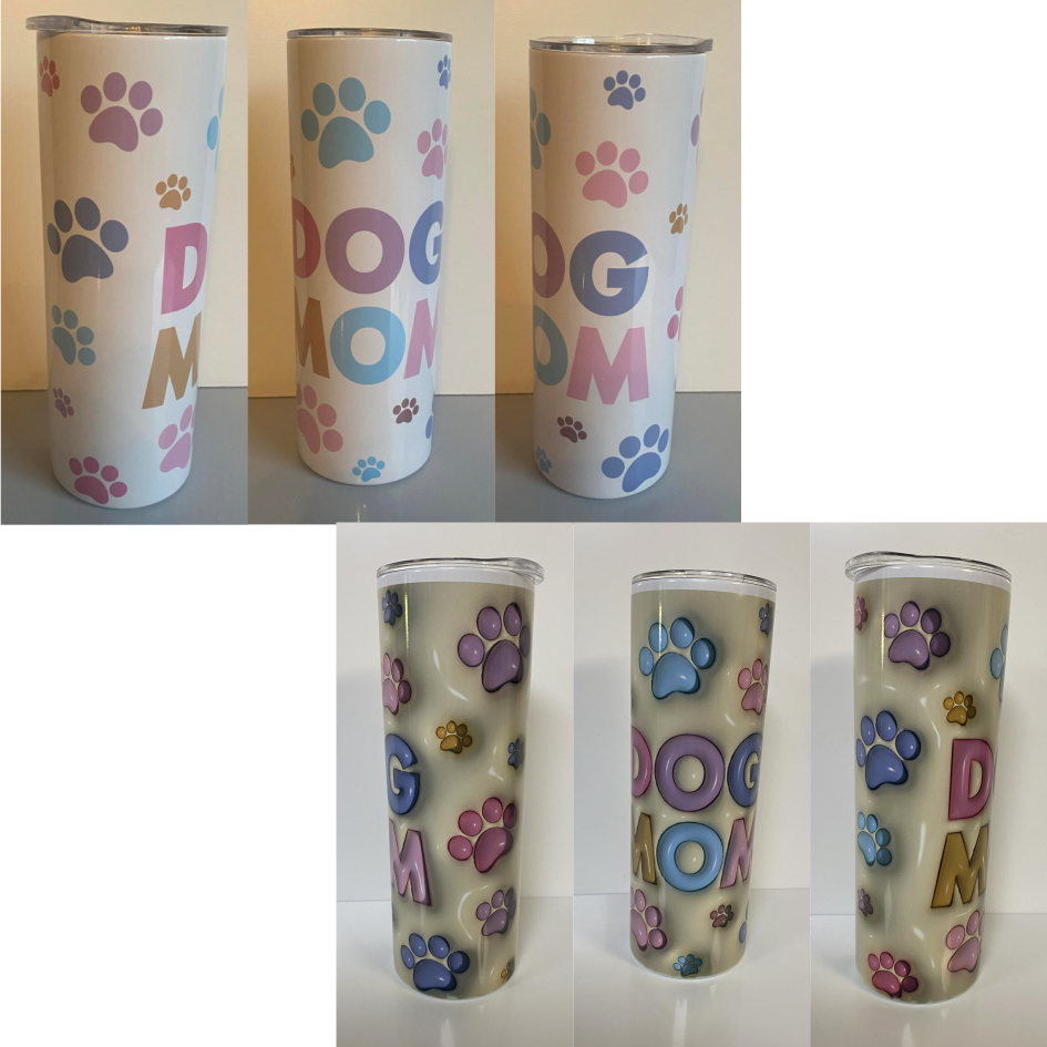 DOG MOM WITH PAWS SUBLIMATED 20oz SKINNY TUMBLER