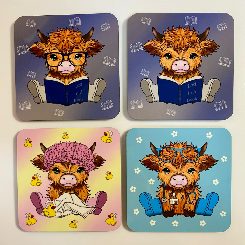 SUBLIMATED EH HIGHLAND COW MDF SQUARE COASTER