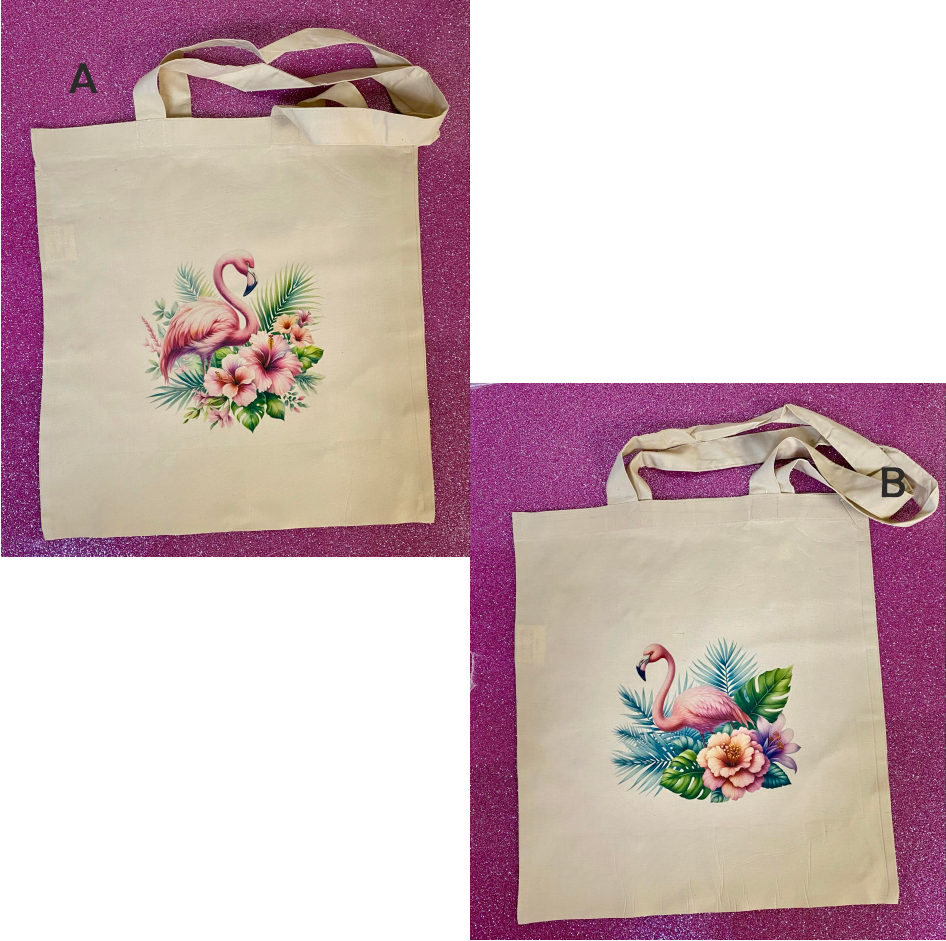 SUBLIMATED FLAMINGO NATURAL COLOURED TOTE BAG