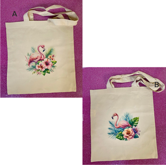 SUBLIMATED FLAMINGO NATURAL COLOURED TOTE BAG