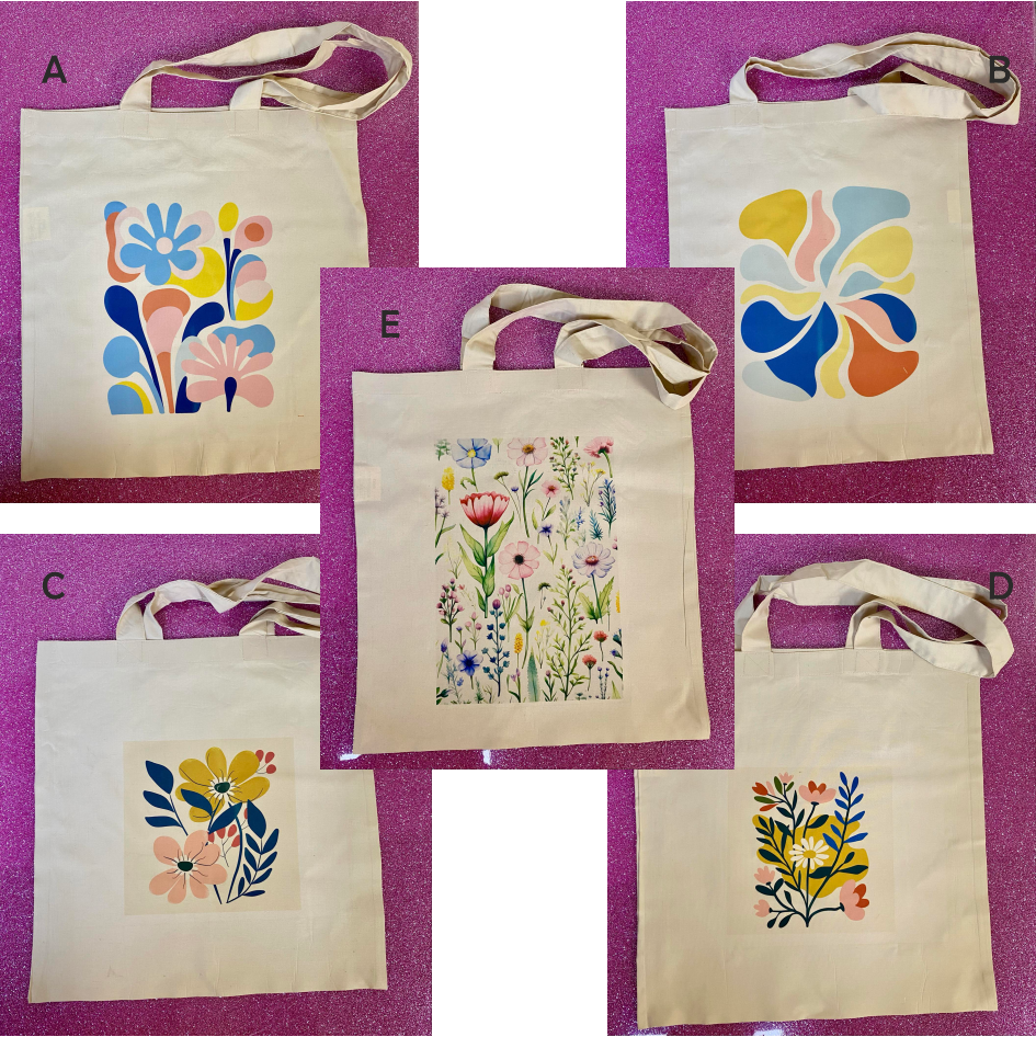 SUBLIMATED FLOWER NATURAL COLOURED TOTE BAG