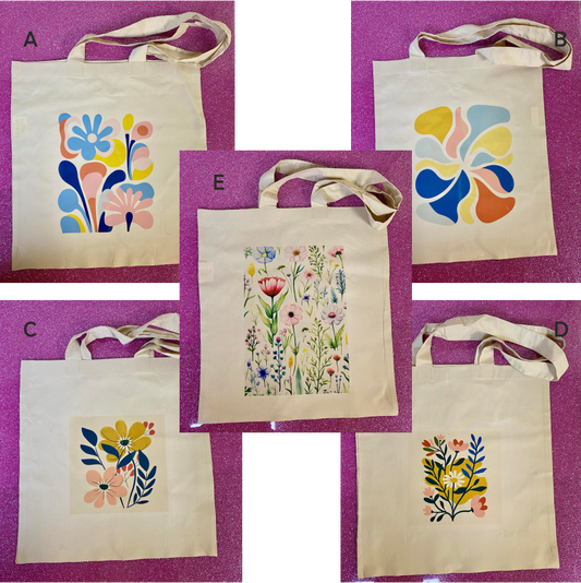 SUBLIMATED FLOWER NATURAL COLOURED TOTE BAG