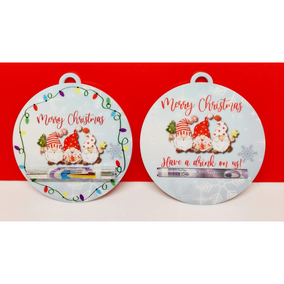 SUBLIMATED GNOME MERRY CHRISTMAS CIRCLE MONEY TAG (CC0321)