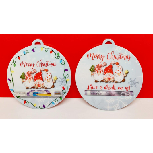 SUBLIMATED GNOME MERRY CHRISTMAS CIRCLE MONEY TAG (CC0321)