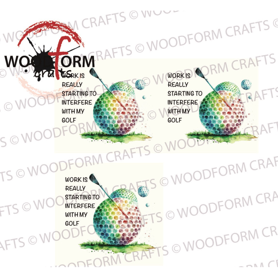 ‘WORK IS STARTING TO INTERFERE’ GOLF BALL MUG WRAP & SQUARE COASTER PNG DIGITAL DOWNLOAD FILE (PACK OF 2)