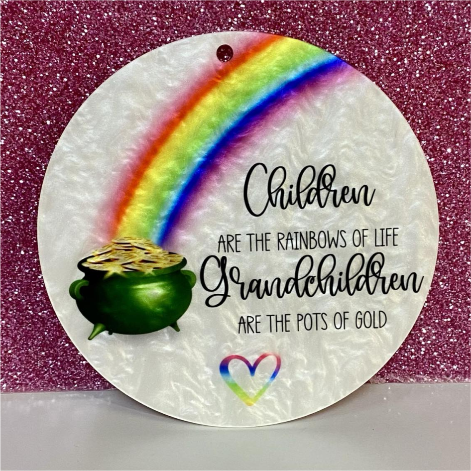 SUBLIMATED WHITE SWIRL ACRYLIC GRANDCHILDREN 8CM HANGING CIRCLE