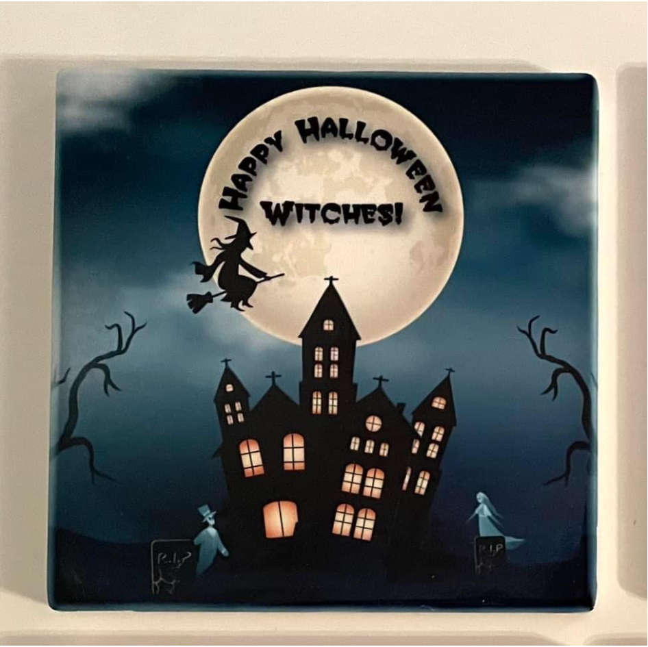 HAPPY HALLOWEEN WITCHES SQUARE CERAMIC COASTER